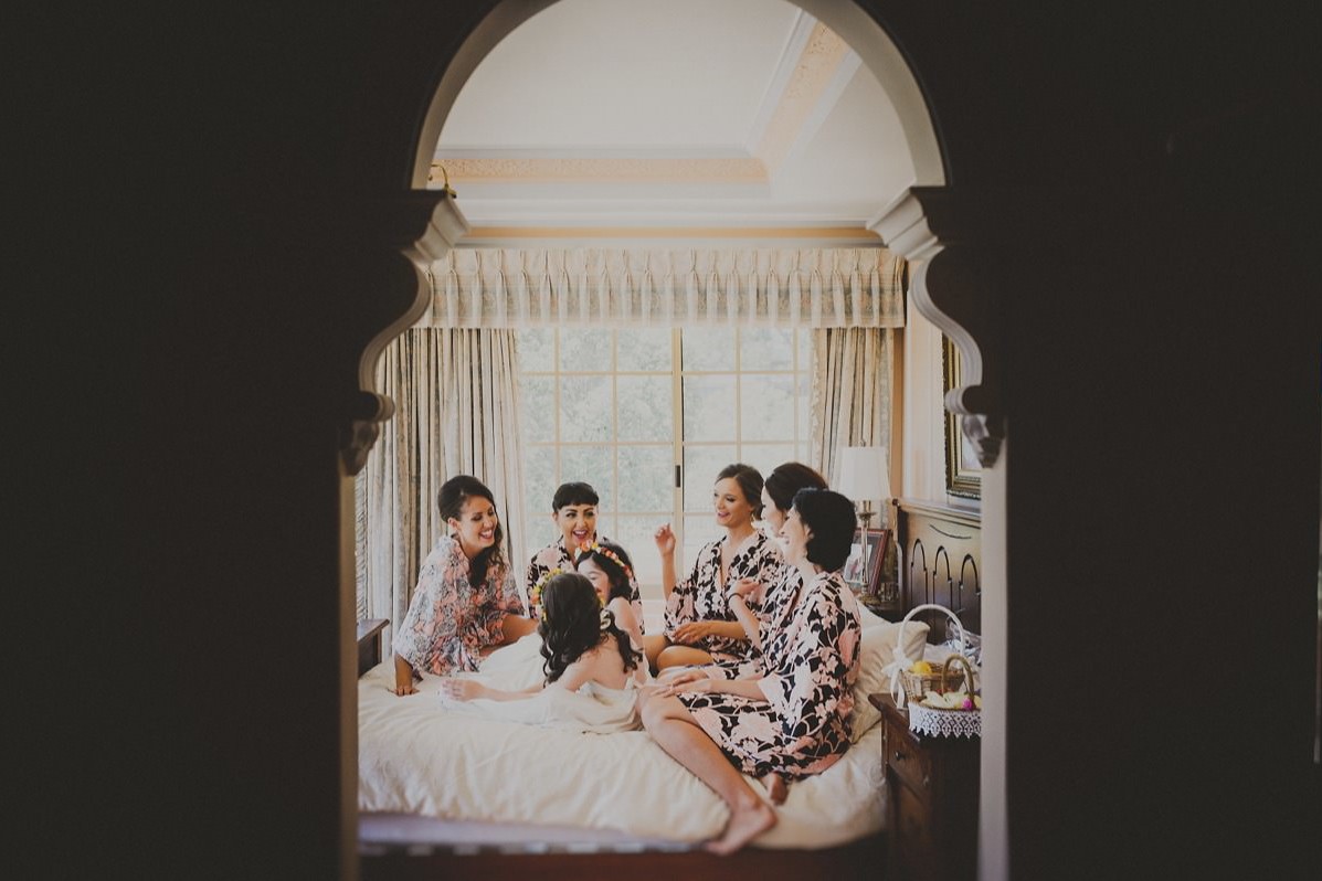 perth bridal party candid moment on bed
