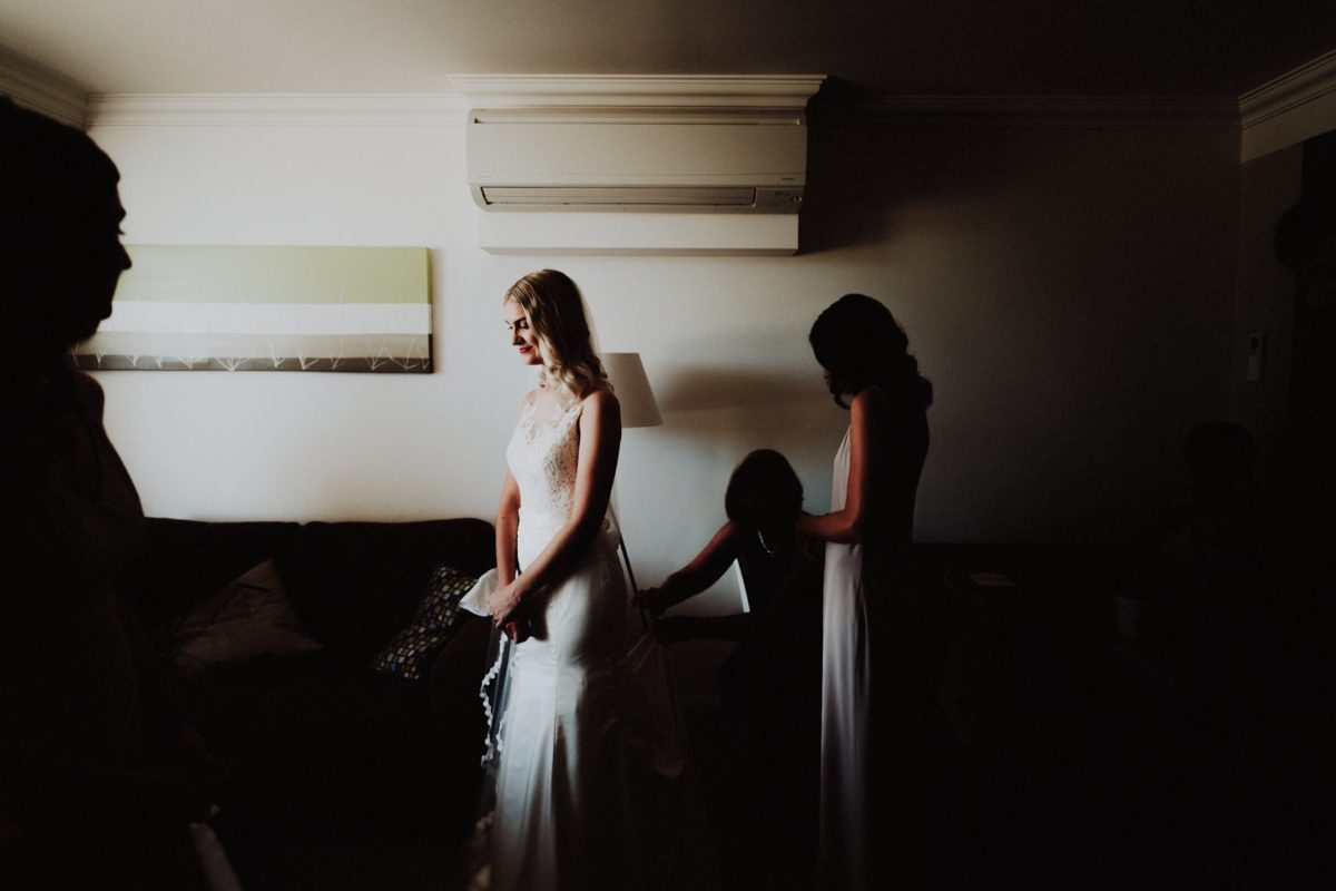 intimate perth wedding bride preparing