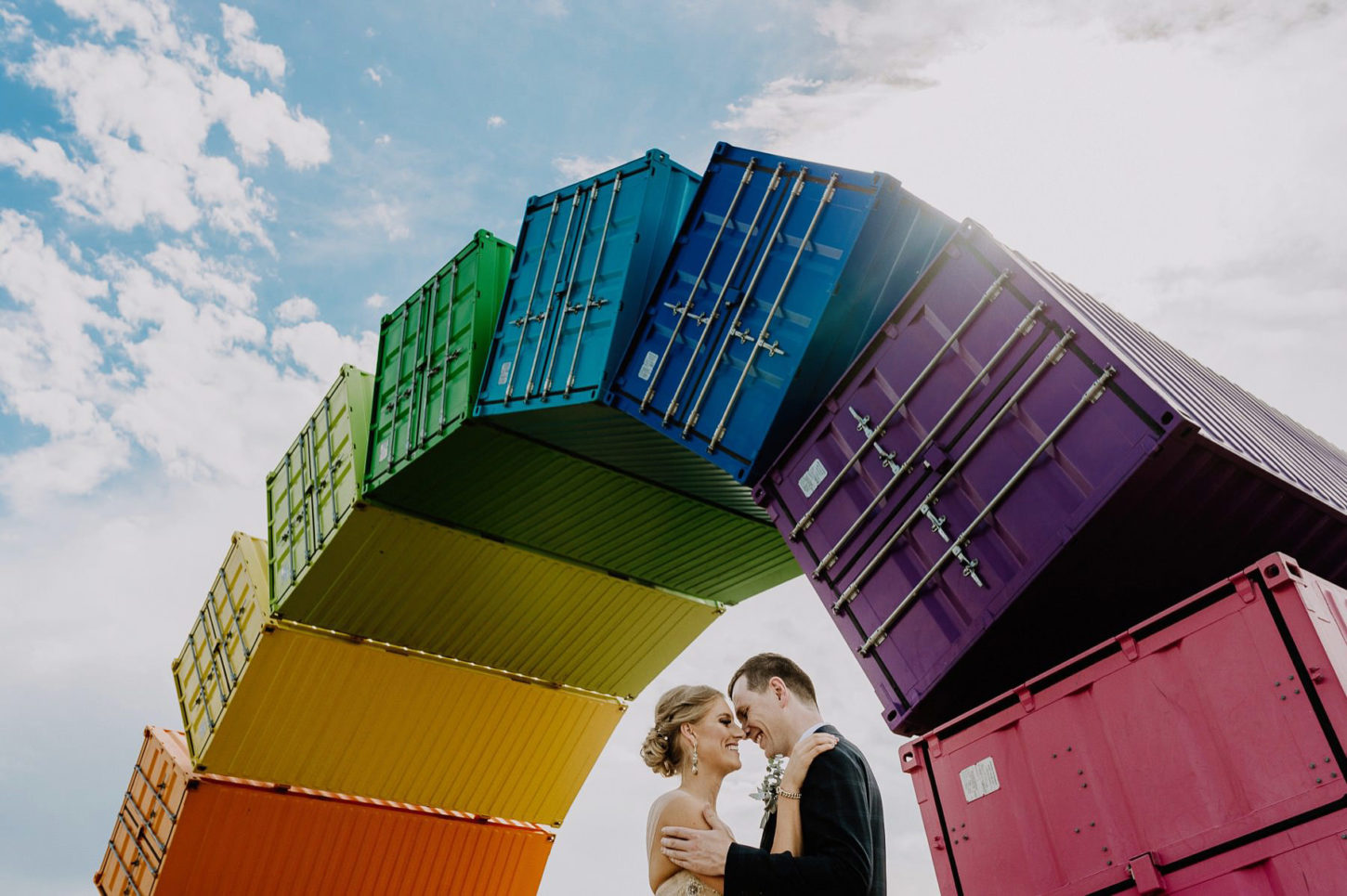 rainbow sea container wedding photography